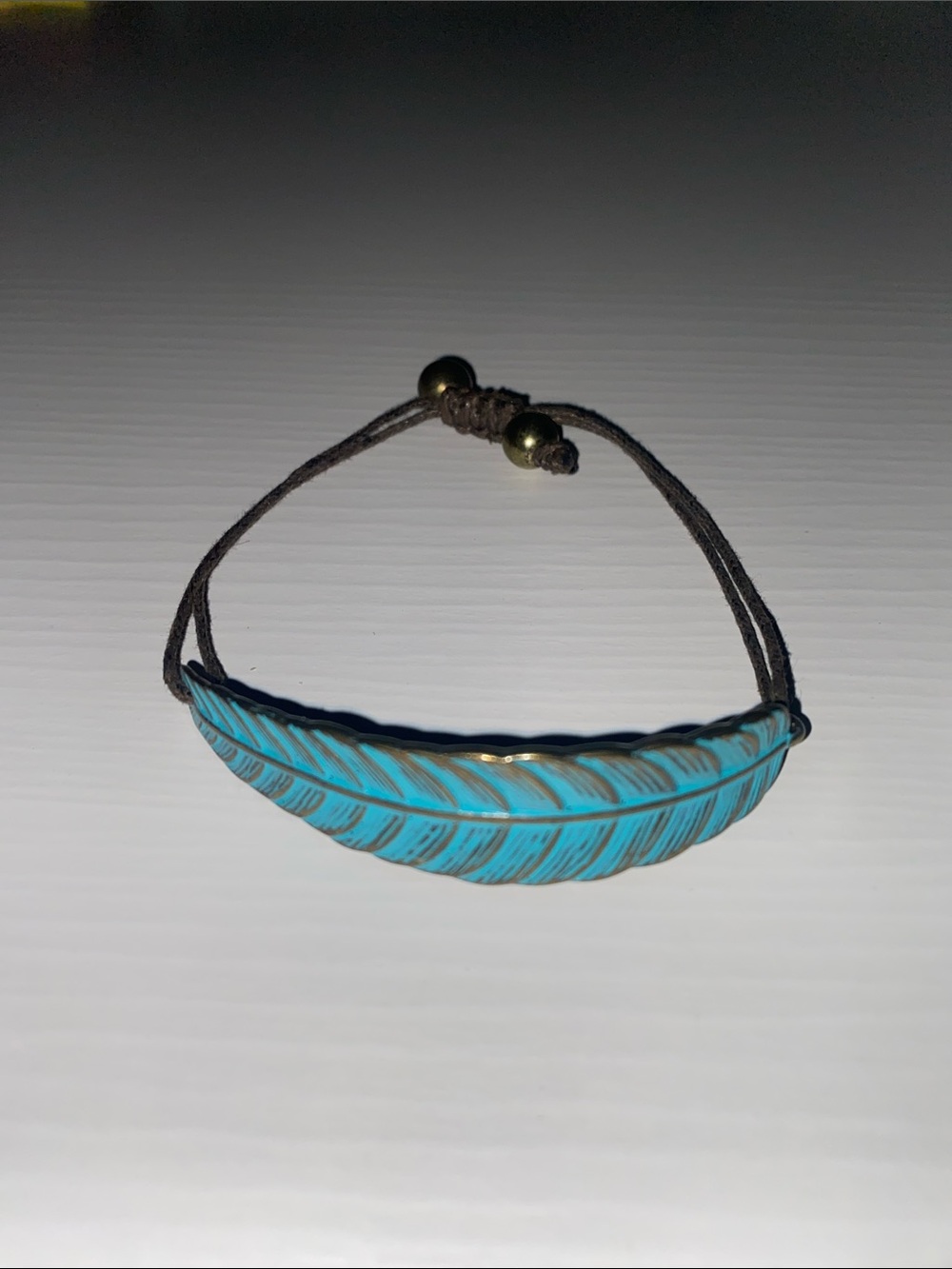 Turquoise Feather Brass Metal Cord Bracelet